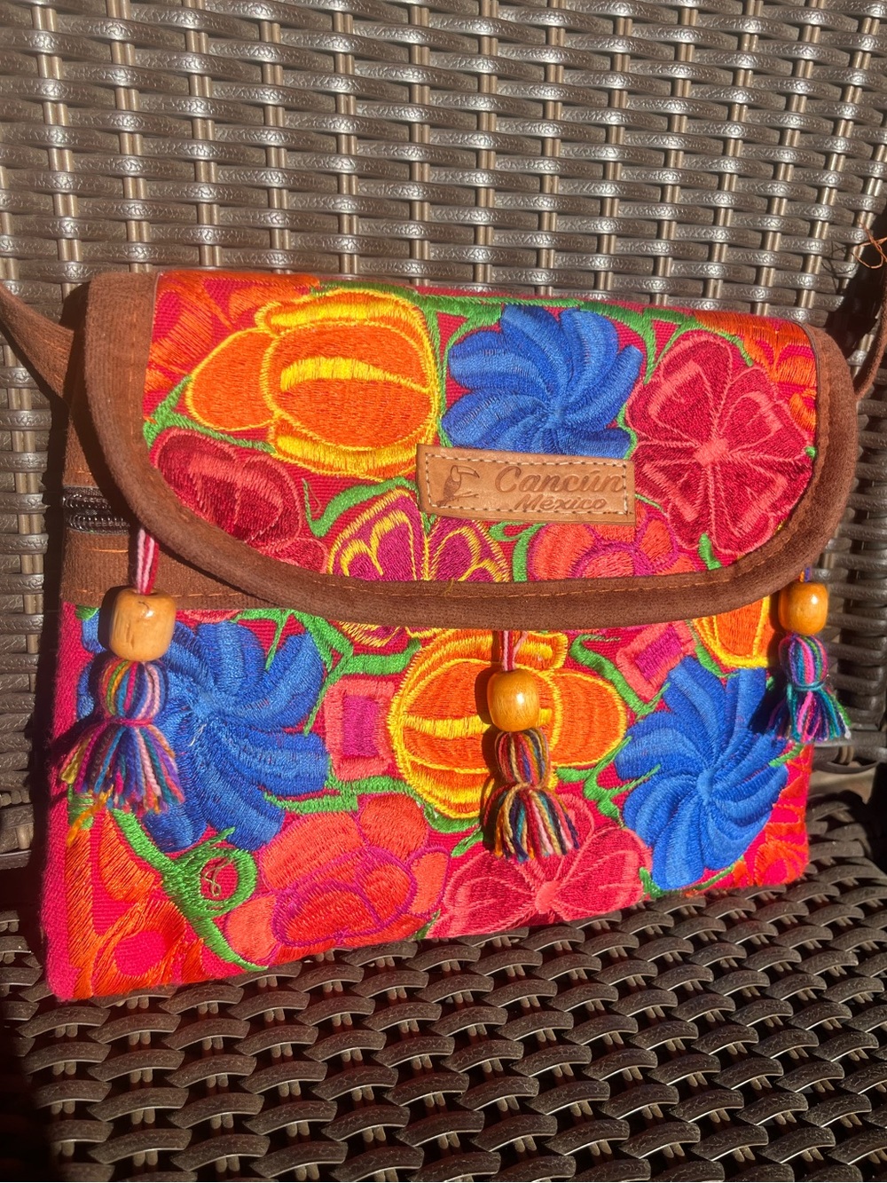 Embroidered Floral Crossbody Bag in Multicolor with tassels bold pattern